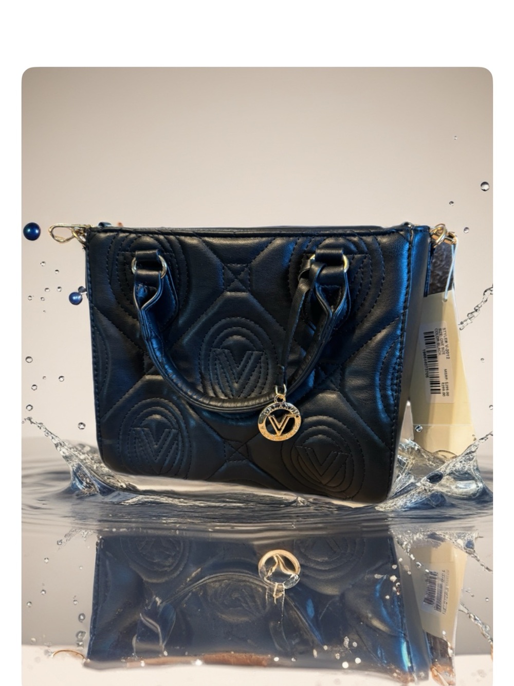 Valentino Orlandi Elegant Black Quilted Satchel with Top Handles